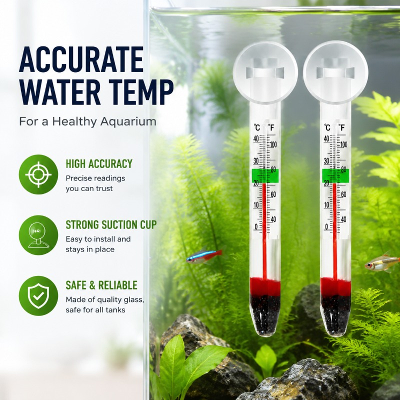 Planted Aquarium Water Temperature - Aquariumglasthermometer met zuignap, zeer nauwkeurige watertemperatuurmeter